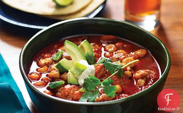 Posole di pollo veloce con Avocado e lime