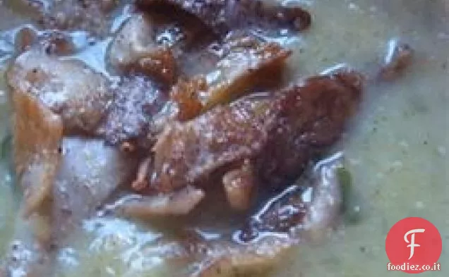 Sunchoke (topinambur) e zuppa di porri con funghi