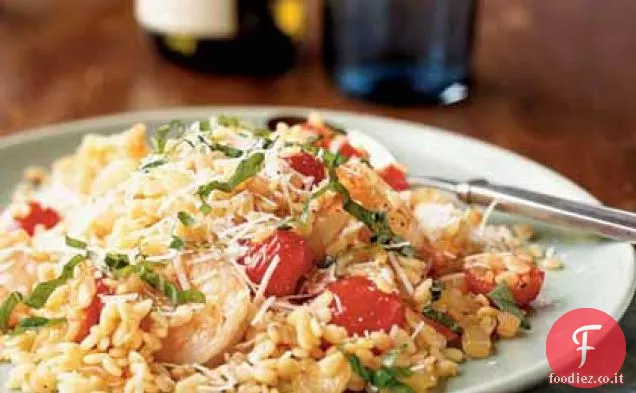 Gamberi e Orzo con Pomodorini e Formaggio Romano