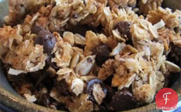 Burro di arachidi croccante, cioccolato, muesli di cocco