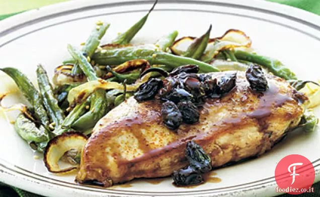 Pollo con uva passa in camicia di melograno