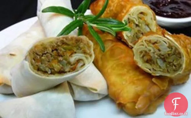 Avanzi di tacchino involtini primavera con mirtillo salsa di immersione in agrodolce