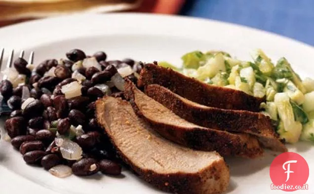 Maiale speziato al cumino con Avocado-Salsa al Tomatillo