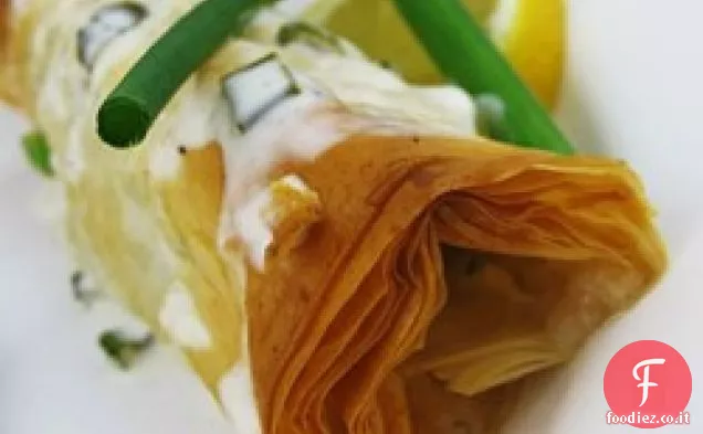 Filetti di halibut avvolti in fillo con salsa di scalogno al limone