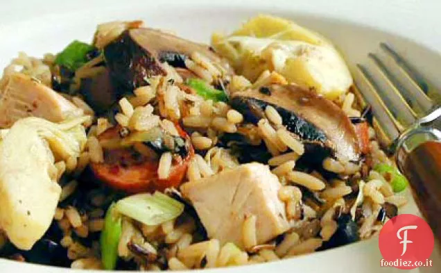 Pollo e riso selvatico con salsiccia affumicata