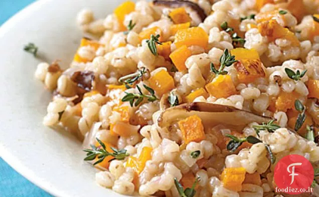 Risotto all'orzo, zucca al burro e Shiitake