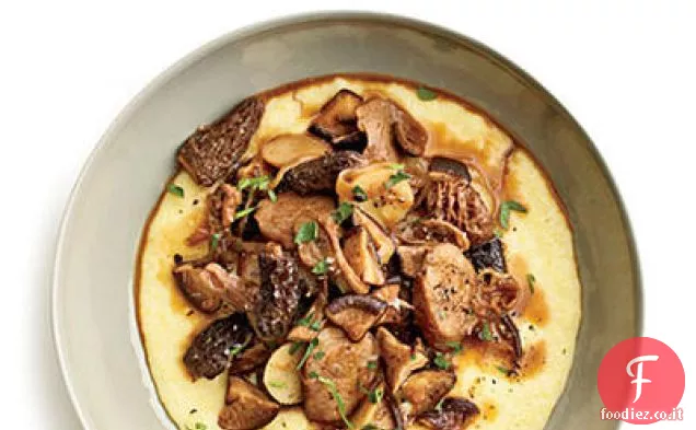 Zuppa di mais e gamberetti con purè di patate