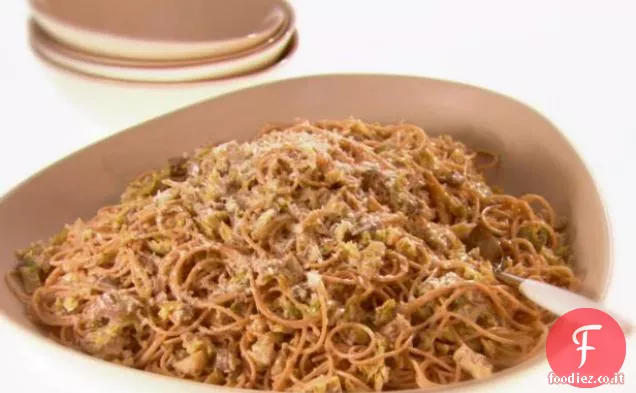 Spaghetti integrali con Cavoletti di Bruxelles e Funghi