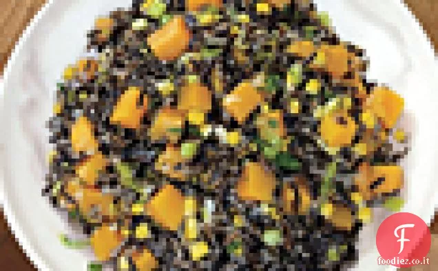 Riso selvatico con zucca, porri e mais