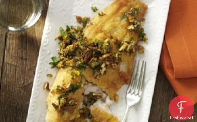 Pesce gatto fritto in padella con Gremolata di pecan piccante