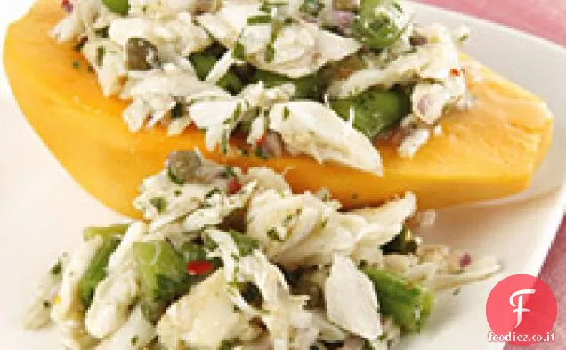Papaia dorata e insalata di granchio
