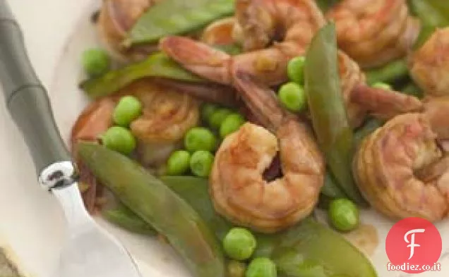 Piselli e gamberetti saltati in padella