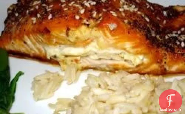 Salmone marinato alla soia di Sara e ripieno di crema di formaggio