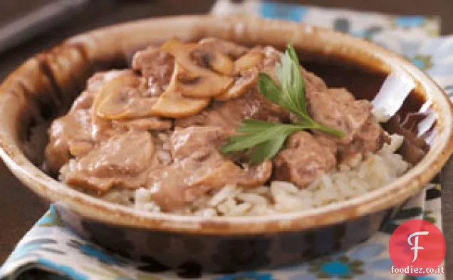 Punte di manzo ai funghi con riso
