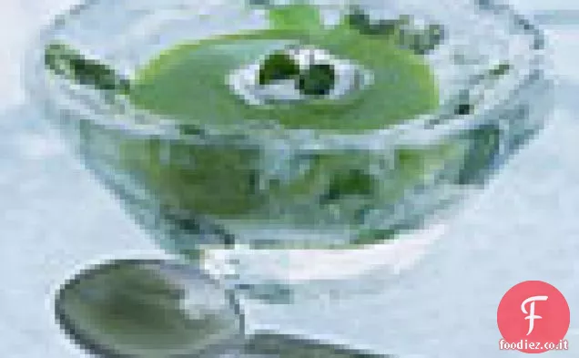 Brodo di piselli refrigerati con crema di limone