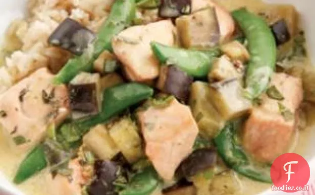 Salmone e melanzane al curry