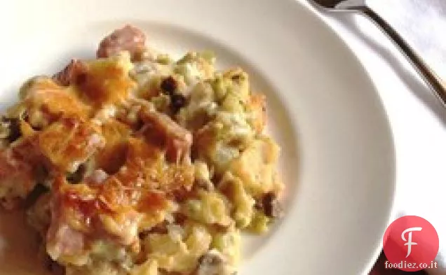 Casseruola di prosciutto, patate e broccoli