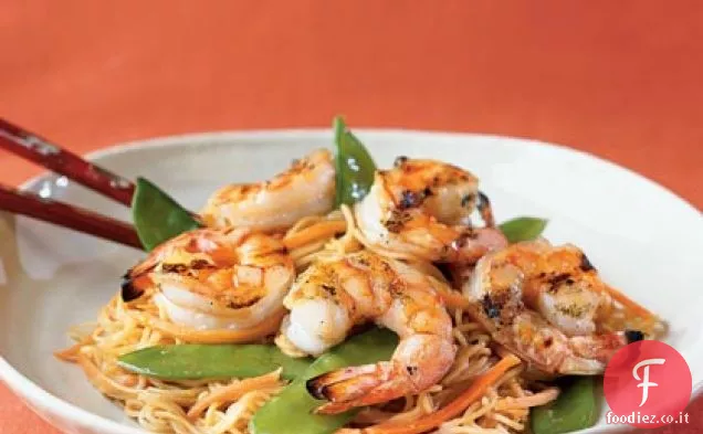 Tagliatelle al sesamo con gamberi alla griglia