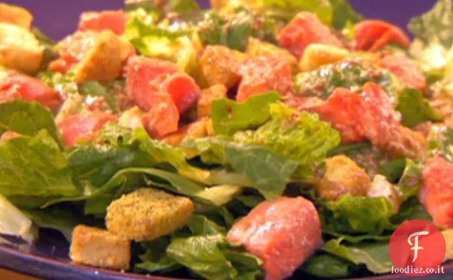 Insalata di salmone con Cile rosso-Caesar Dressing