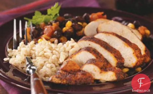 Pollo di fagioli neri con riso per due