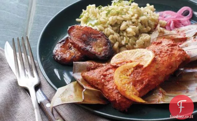 Foglia di Banana Mahi Mahi con agrumi e peperoncini