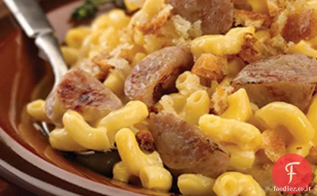Salsiccia di pollo alla mela dolce con maccheroni e formaggio fatti in casa