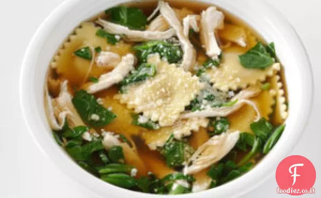 Ravioli veloci e zuppa di spinaci