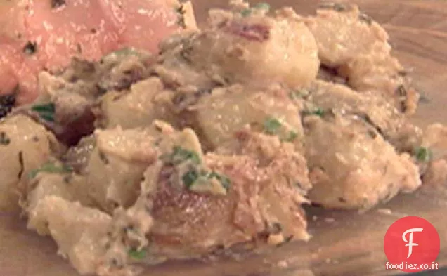 Insalata di patate con pancetta e scalogno con condimento balsamico