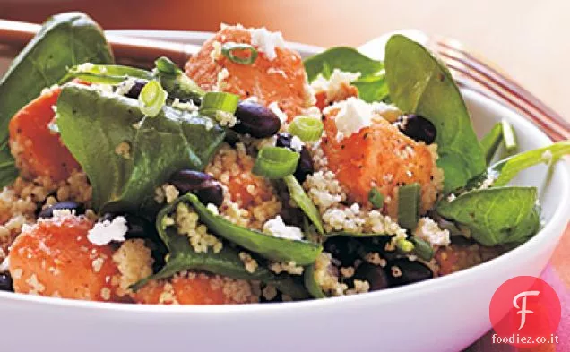 Couscous, patate dolci e insalata di soia nera