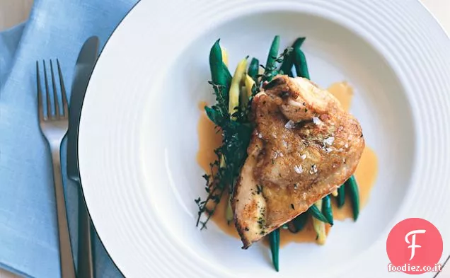 Pollo al dragoncello croccante con fagioli