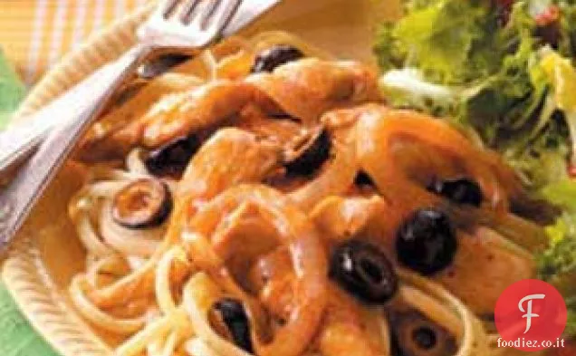 Pollo e pasta all'arancia al miele