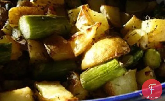 Patate rosse al forno e asparagi
