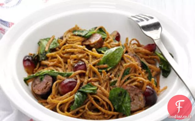 Salsiccia Arrosto Balsamica e Uva con Linguine