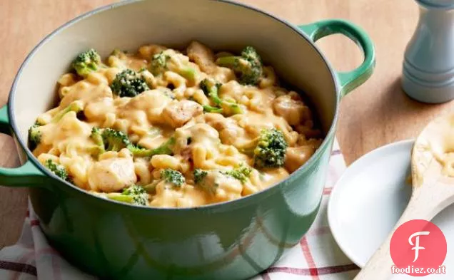 Formaggio Mac e Cheddar con pollo e broccoli