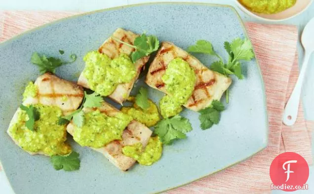 Mahi Mahi alla griglia con pepe giallo-Pesto di coriandolo