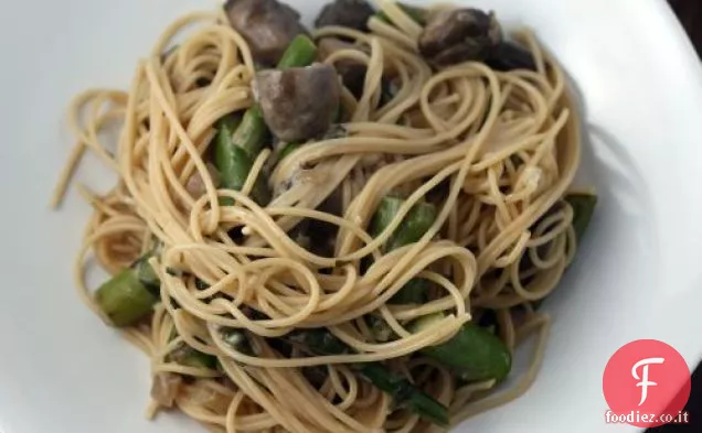 Spaghettini con Funghi, Asparagi e Dragoncello