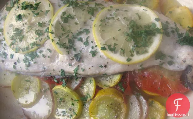 Sgombro arrosto con patate e zucca gialla