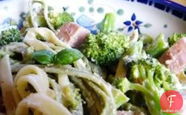 Fettuccine di Spinaci con Broccoli e Prosciutto
