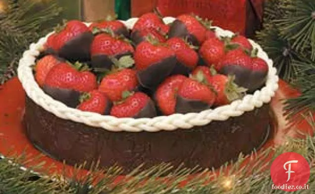 Contenitore di cioccolato pieno di frutta
