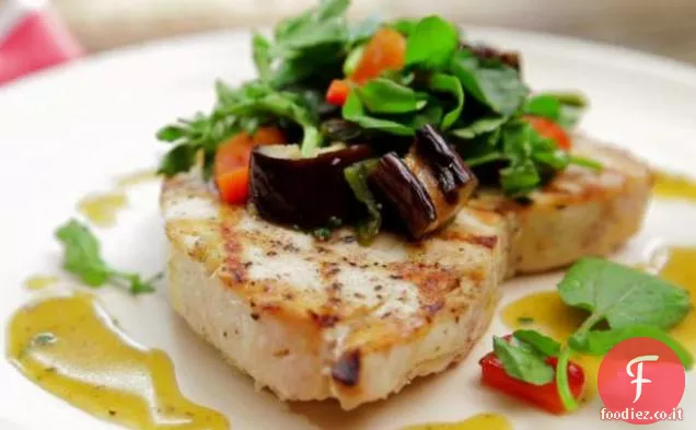 Insalata di pesce spada e melanzane alla griglia con miele-Vinaigrette al timo