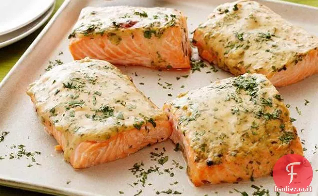 Salmone arrosto con senape e acero