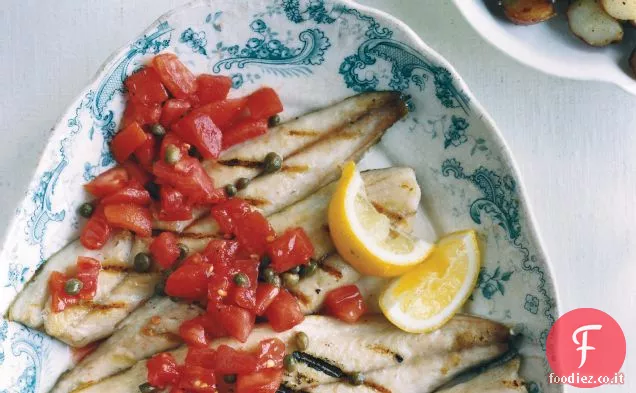 Sgombro alla griglia con Cappero Siciliano-Salsa di Pomodoro