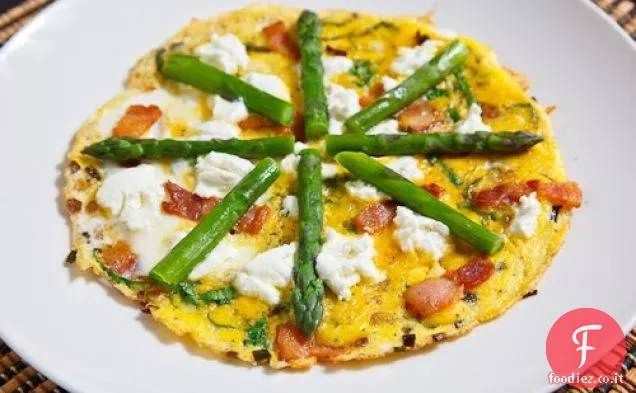 Rampa e frittata di pancetta con asparagi e formaggio di capra