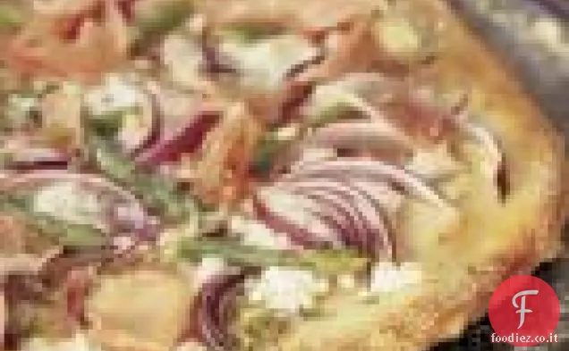 Pizza con asparagi, formaggio di capra e Prosciutto