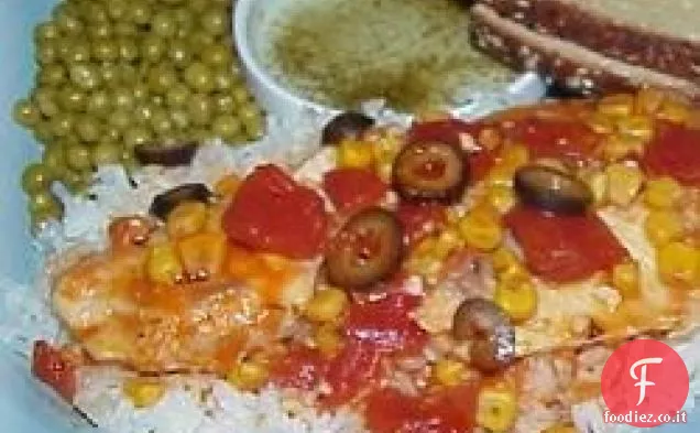 Tilapia con Pomodori, Olive Nere e Mais