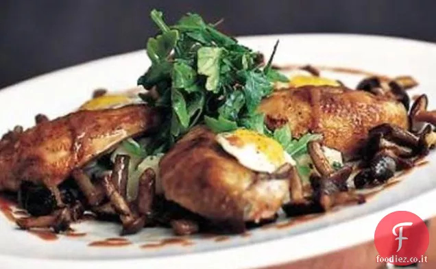 Quaglia arrostita di Claridge con sedano rapa e funghi