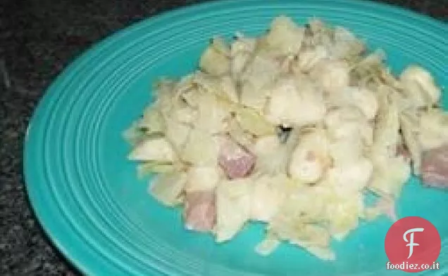 Cavolo e tagliatelle con prosciutto