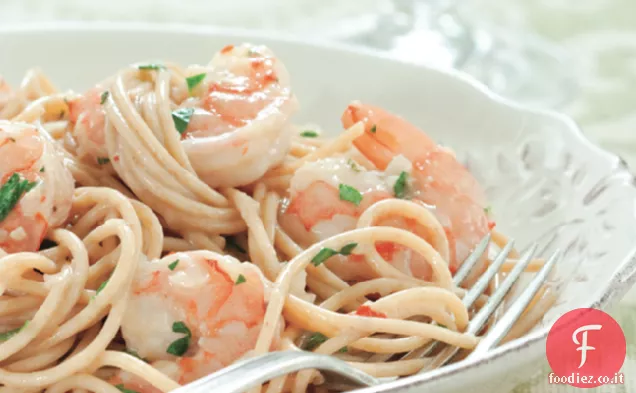 Spaghetti con Gamberi, limone e aglio