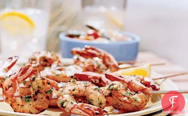 Spiedini di gamberi al limone e aglio