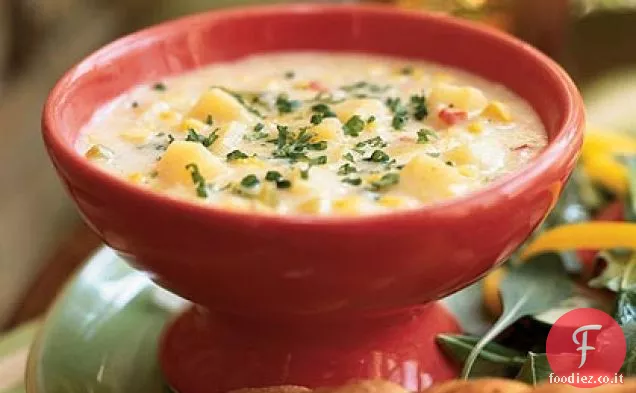 Zuppa di patate, mais e porri
